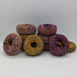 Donut shaped hay and herbs treat and chew for rabbits, guinea pigs, chinchillas, and other pet rodents
