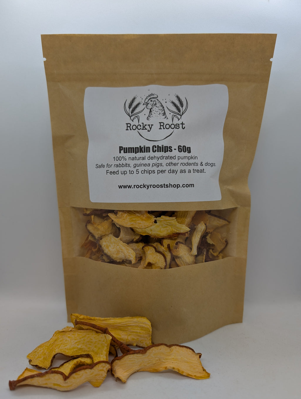 100% Natural dehydrated pumpkin chips treats for rabbits, guinea pigs, chinchillas, dogs, and other small pets